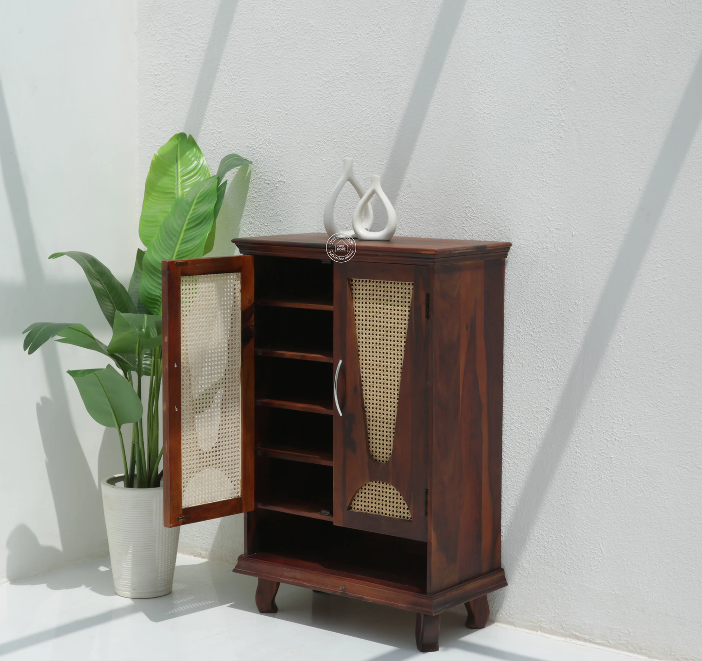 Roper Rattan shoe Rack (Honey finish) - Opelhome