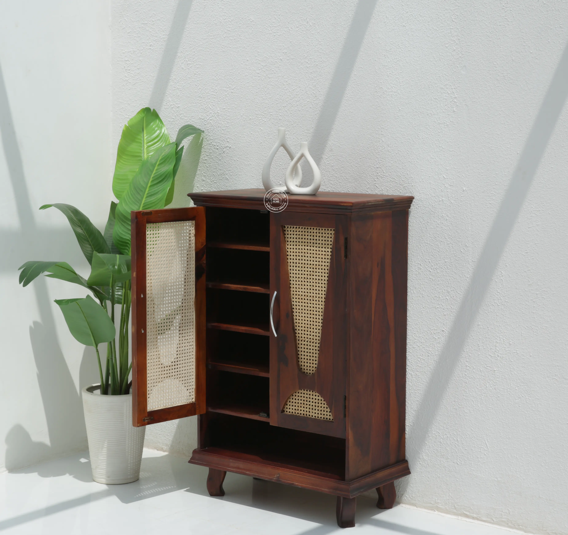 Roper Rattan shoe Rack (Honey finish) - Opelhome