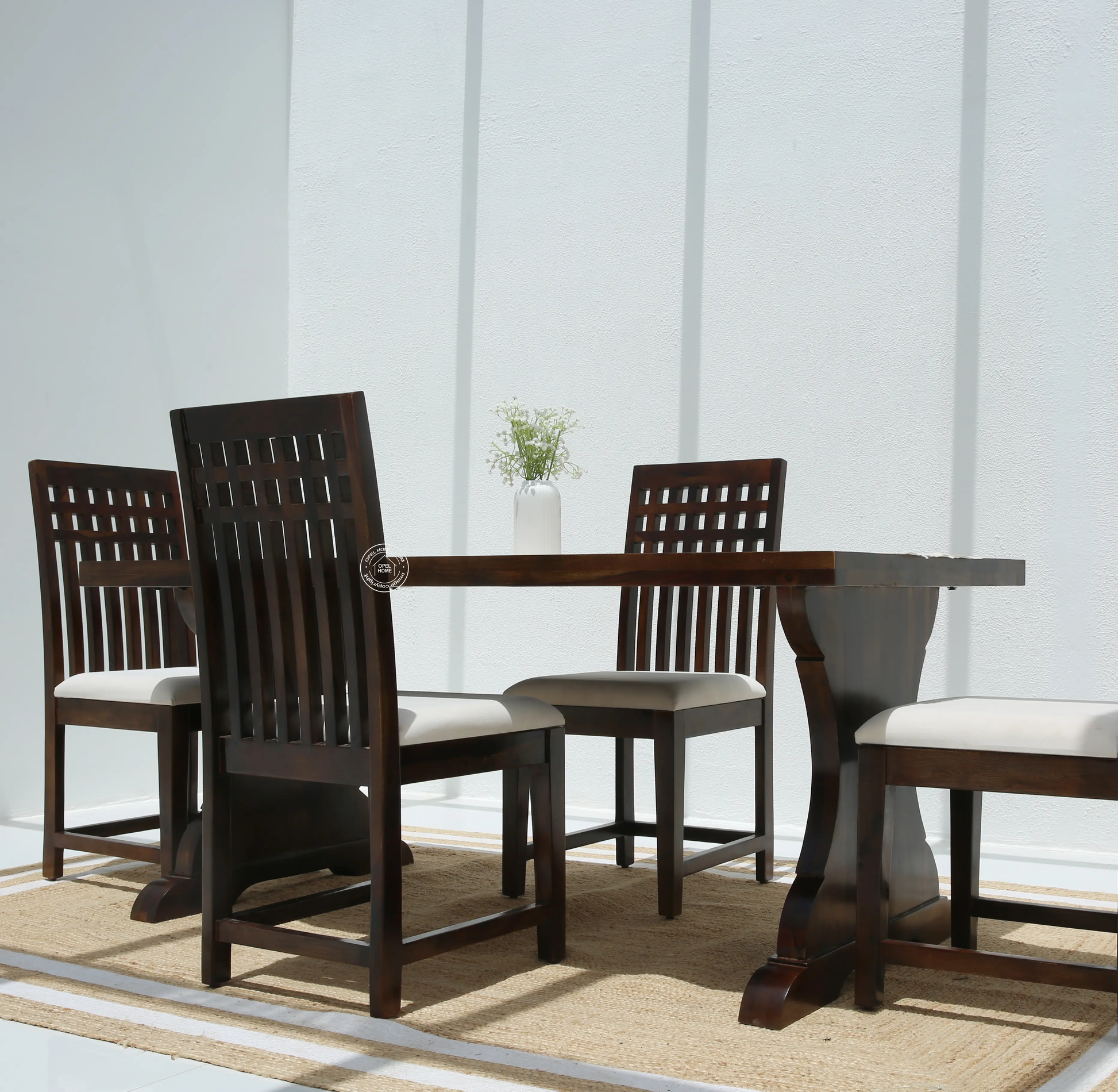 Rosetta Wooden 4 Seater Dining Table – (Only Table) , Walnut finish | Opelhome UAE - Opelhome