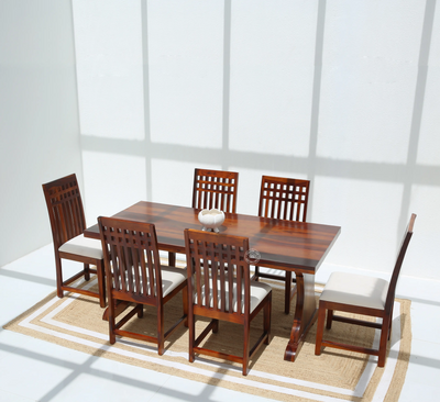 Rosetta Wooden 6 Seater Dining Table – (Only Table) , honey finish | Opelhome UAE