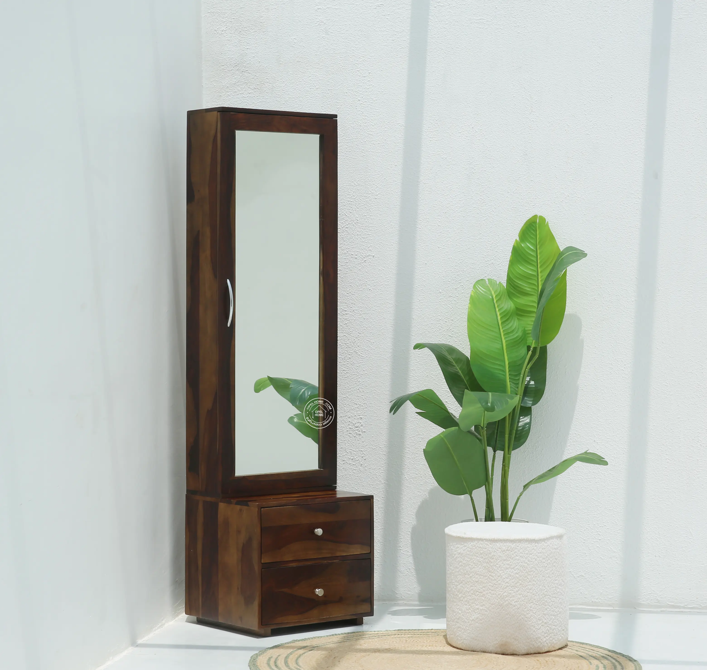 Rune Dressing Unit Table – Solid Rosewood, Walnut Finish, Tall Mirror | Opelhome UAE - Opelhome