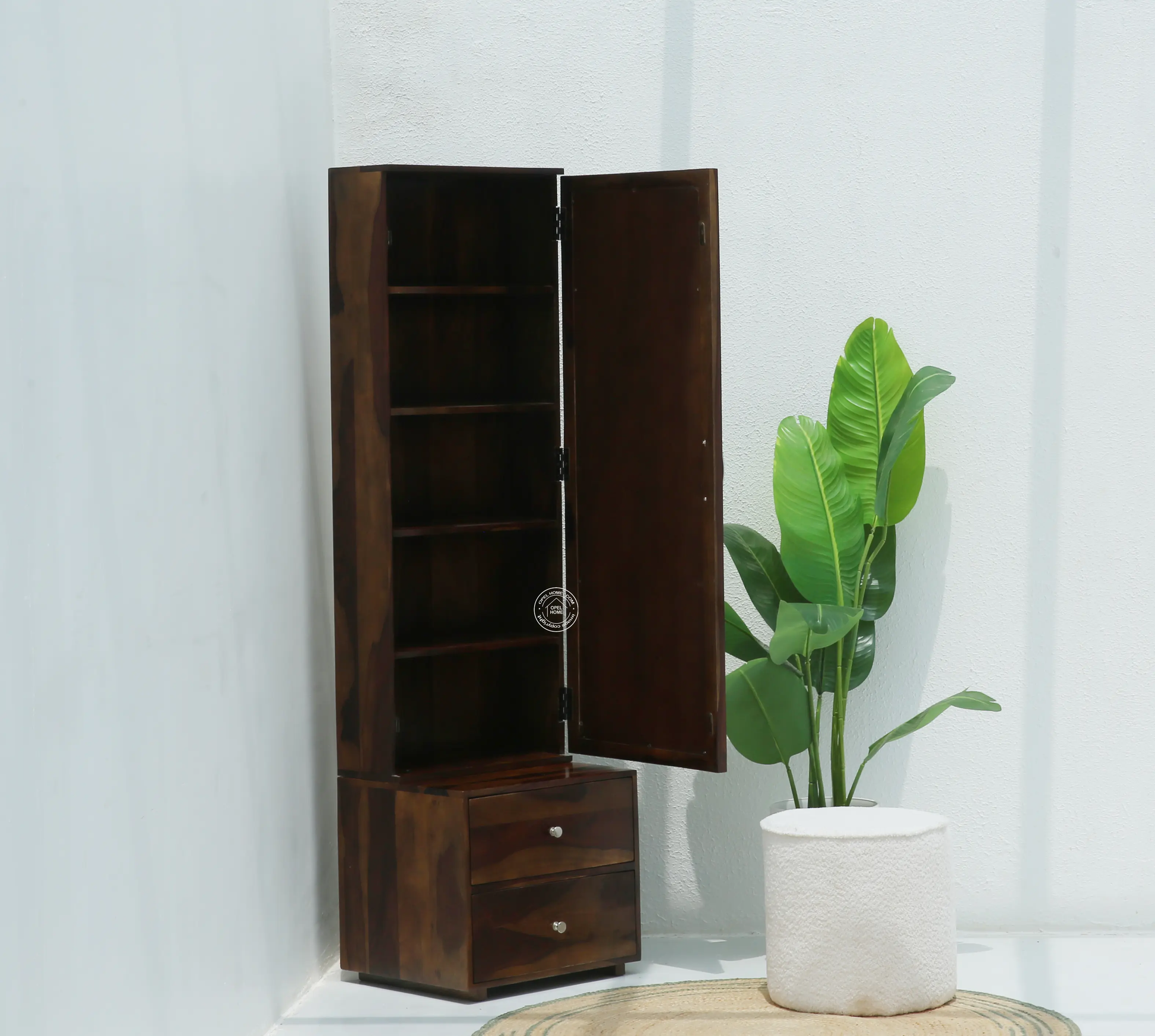 Rune Dressing Unit Table – Solid Rosewood, Walnut Finish, Tall Mirror | Opelhome UAE - Opelhome