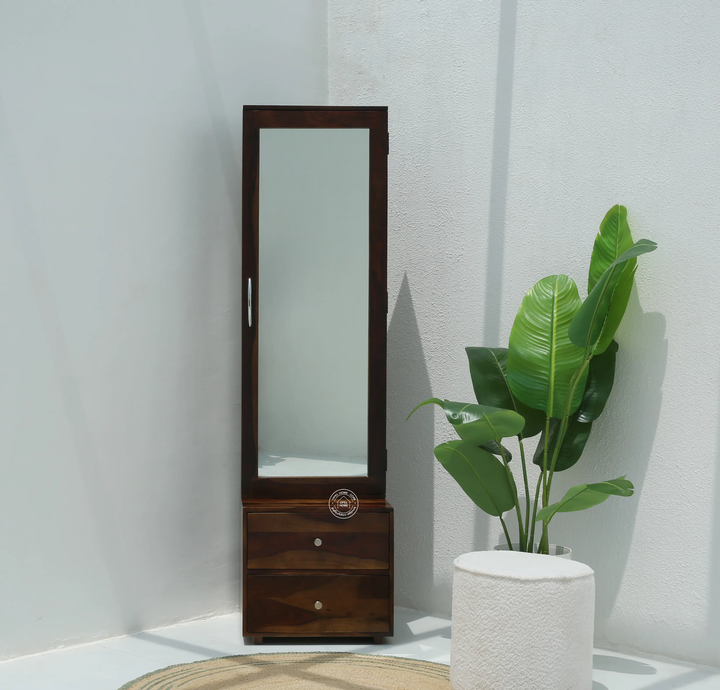 Rune Dressing Unit Table – Solid Rosewood, Walnut Finish, Tall Mirror | Opelhome UAE - Opelhome