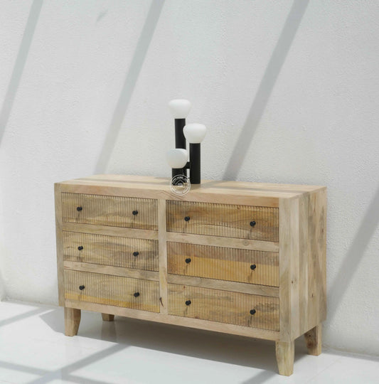 Sandbox 6 Drawer Wooden Chest of Drawers – Solid Mango Wood, Natural Finish | Opelhome UAE
