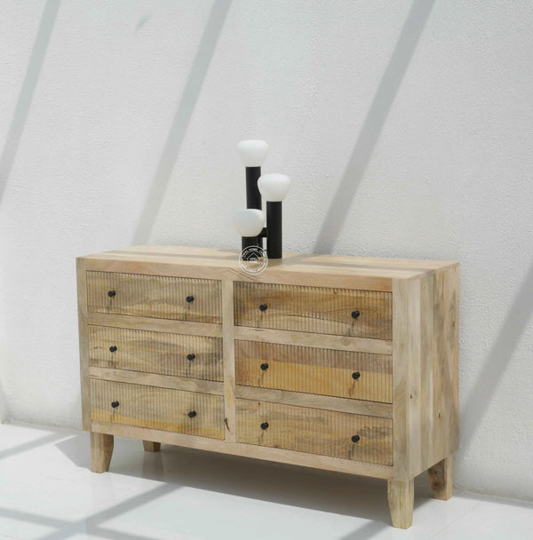 Sandbox 6 Drawer Wooden Chest of Drawers – Solid Mango Wood, Natural Finish | Opelhome UAE