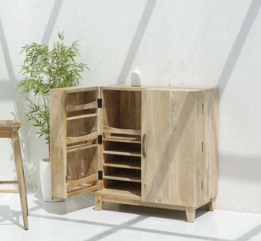 Seattle Wooden Bar Cabinet – Solid Mango Wood, Natural finish | Opelhome UAE Opel Home