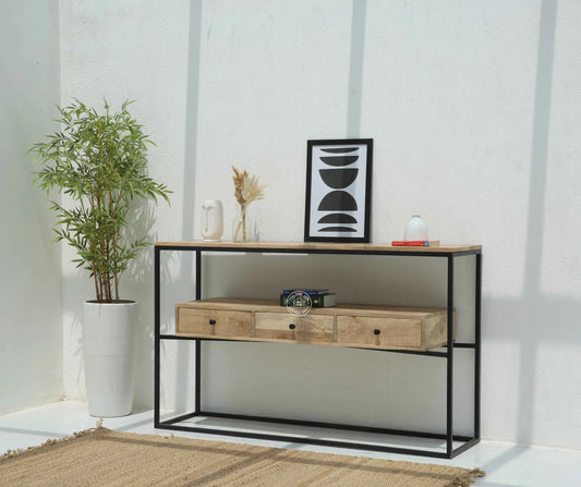 Semper Industrial Console Table – 4 Drawers, Solid Mango Wood & Iron, Natural Finish | Opelhome UAE