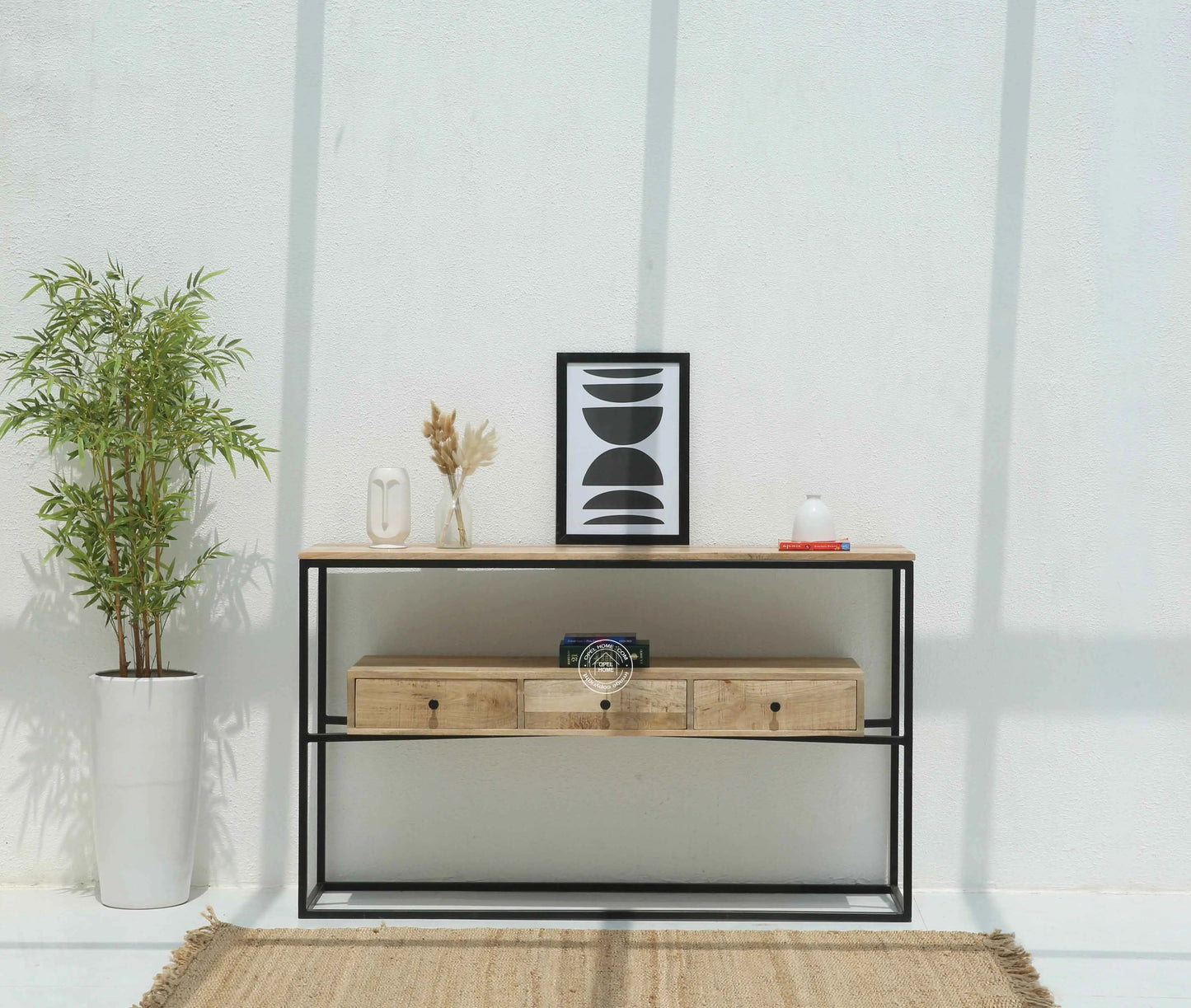 Semper Industrial Console Table – 4 Drawers, Solid Mango Wood & Iron, Natural Finish | Opelhome UAE