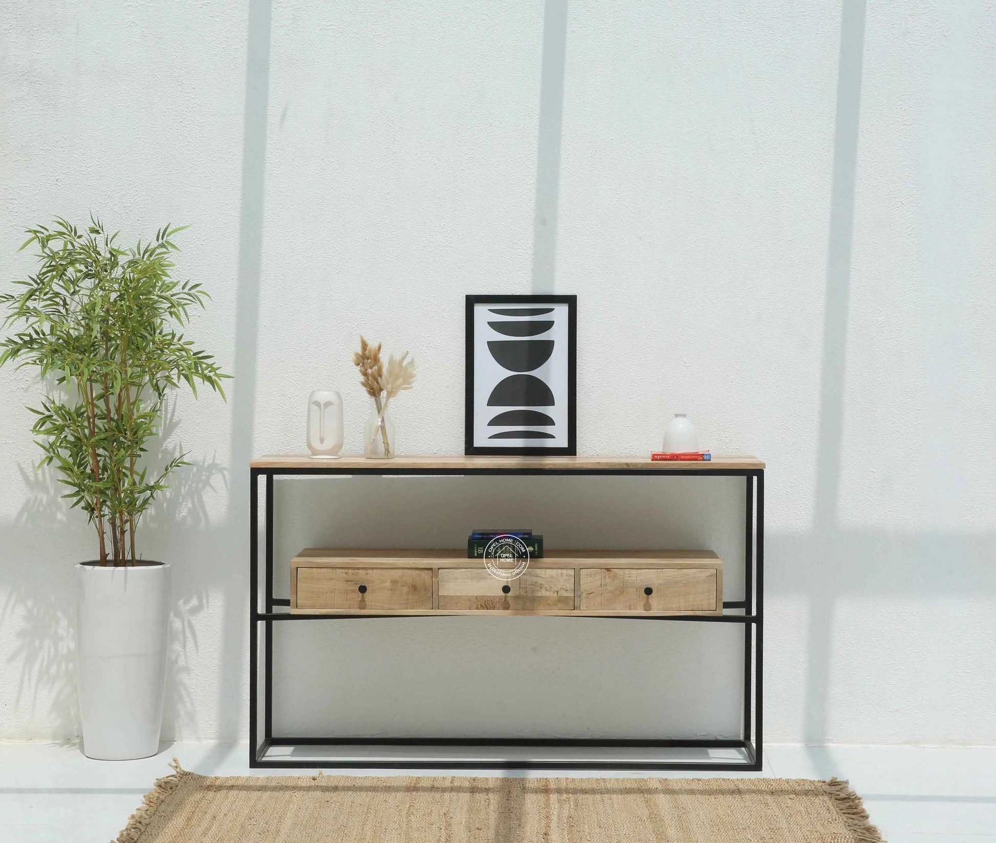Semper Industrial Console Table – 4 Drawers, Solid Mango Wood & Iron, Natural Finish | Opelhome UAE