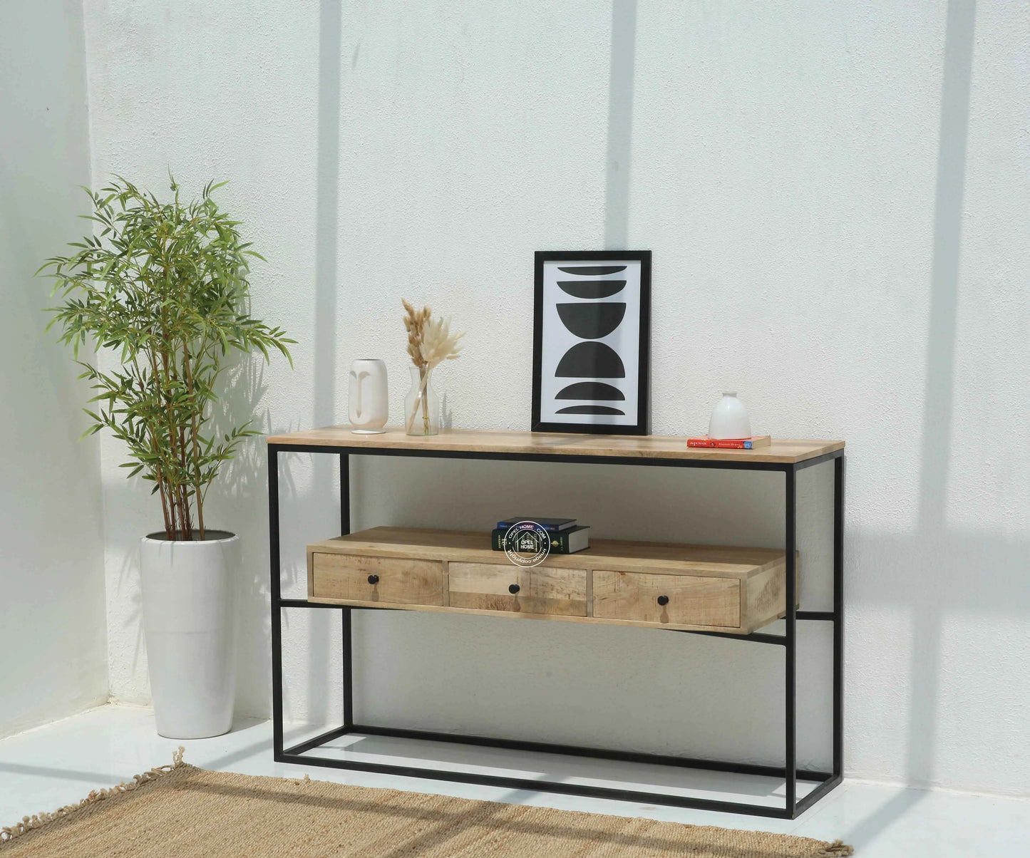 Semper Industrial Console Table – 4 Drawers, Solid Mango Wood & Iron, Natural Finish | Opelhome UAE