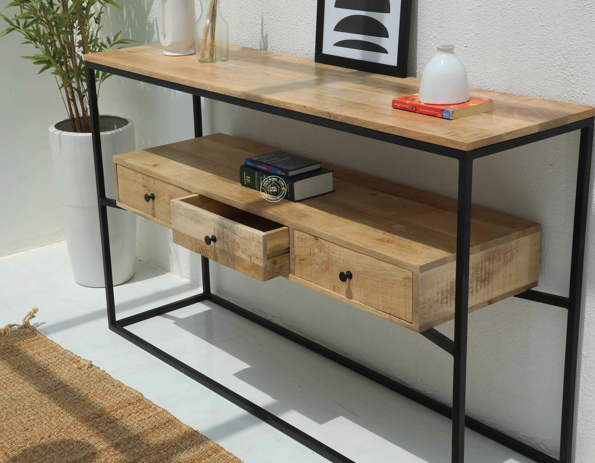 Semper Industrial Console Table – 4 Drawers, Solid Mango Wood & Iron, Natural Finish | Opelhome UAE