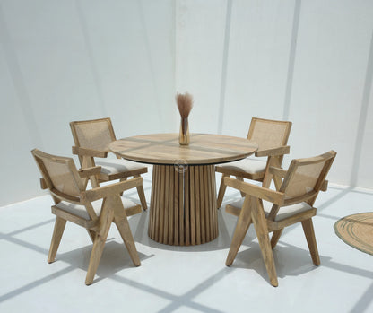 Shaker Round Dining Table – Only Table, Solid Mango Wood, Natural Finish | Opelhome UAE Opel Home