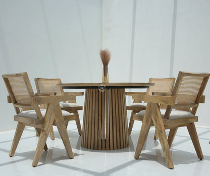 Shaker Round Dining Table – Only Table, Solid Mango Wood, Natural Finish | Opelhome UAE Opel Home