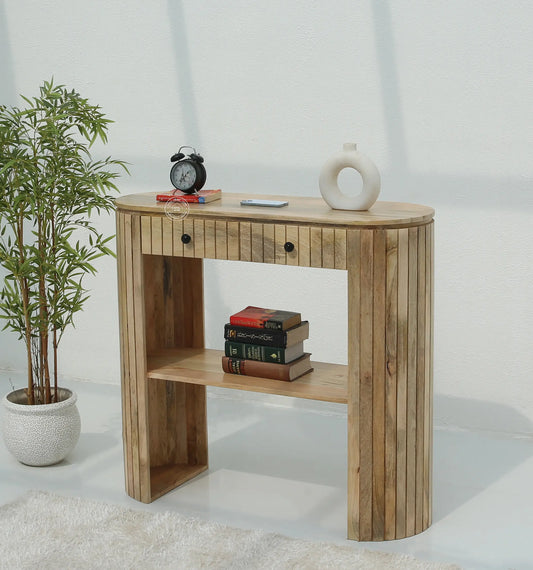 Sienna Wooden Console Table – 2 Drawers, Solid Mango Wood, Natural Finish | Opelhome UAEe - Opelhome