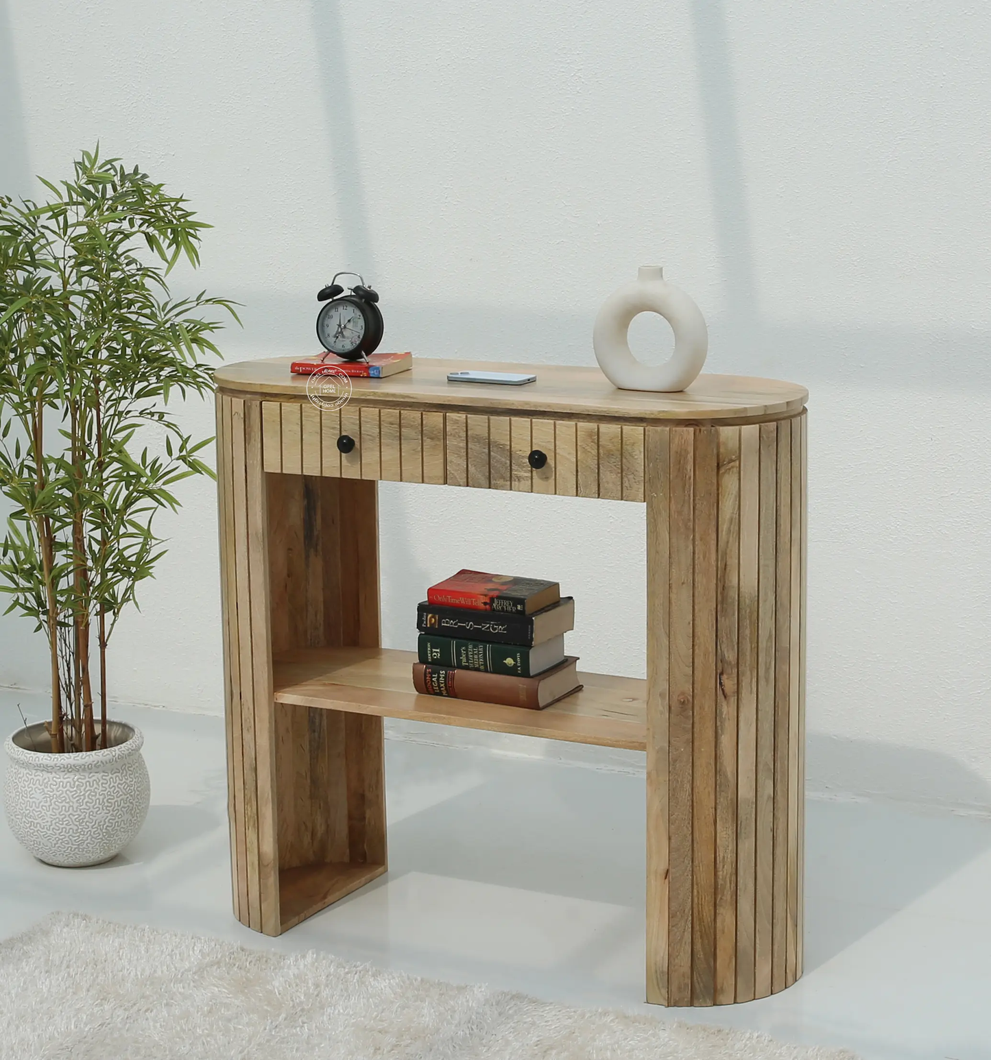 Sienna Wooden Console Table – 2 Drawers, Solid Mango Wood, Natural Finish | Opelhome UAEe - Opelhome