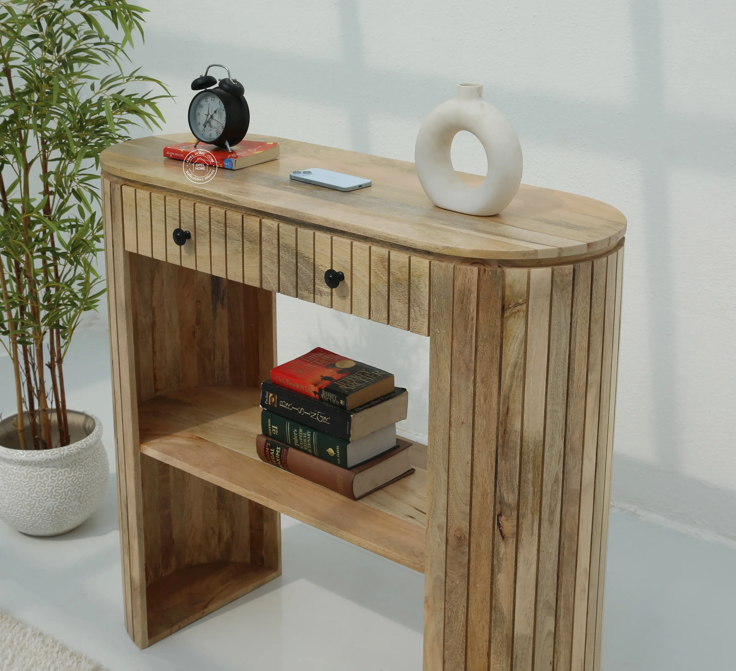 Sienna Wooden Console Table – 2 Drawers, Solid Mango Wood, Natural Finish | Opelhome UAEe - Opelhome