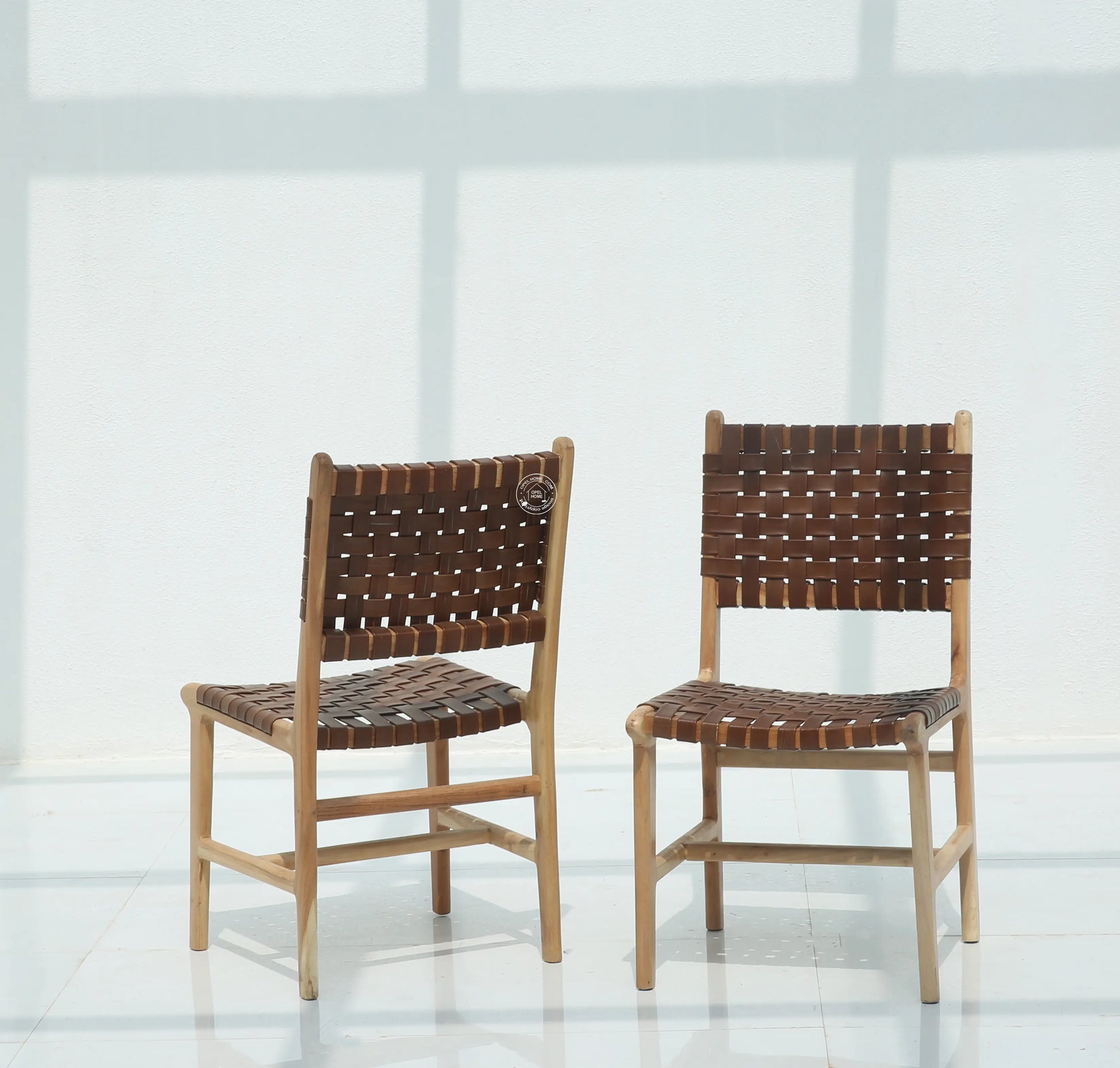 Sobia Leather  Dining Chair – Only One Pcs, Solid Acacia Wood, Natural finish | Opelhome UAE Opel Home