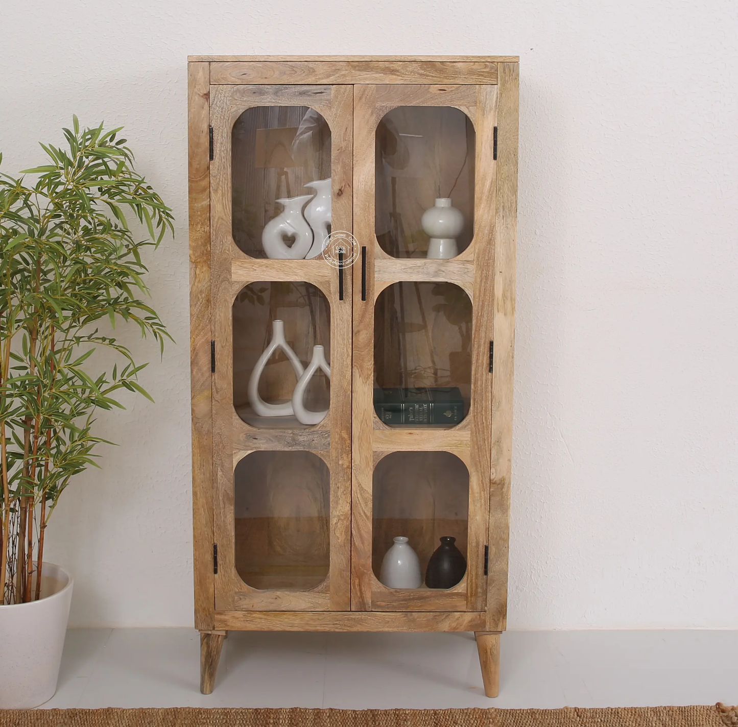 Space Glass 2 Door Closet – Solid Mango Wood, Natural Finish | Opelhome UAE - Opelhome