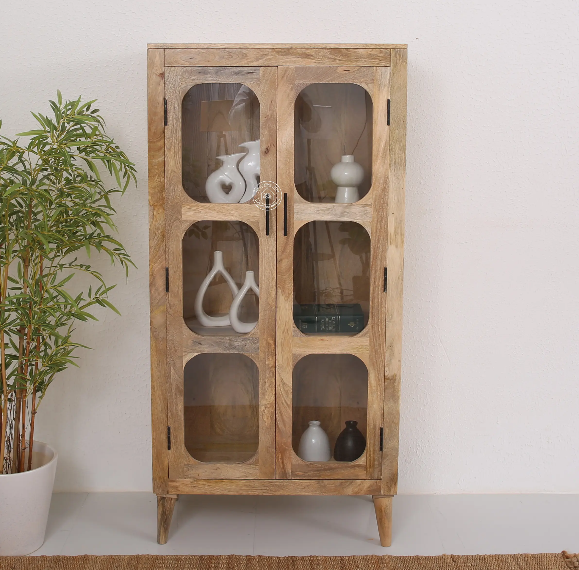 Space Glass 2 Door Closet – Solid Mango Wood, Natural Finish | Opelhome UAE - Opelhome