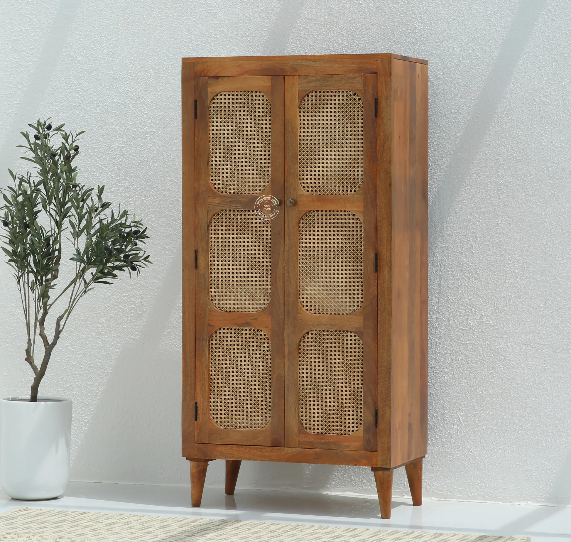 Space Rattan 2 Door Closet – Solid Mango Wood, Honey Finish | Opelhome UAE - Opelhome