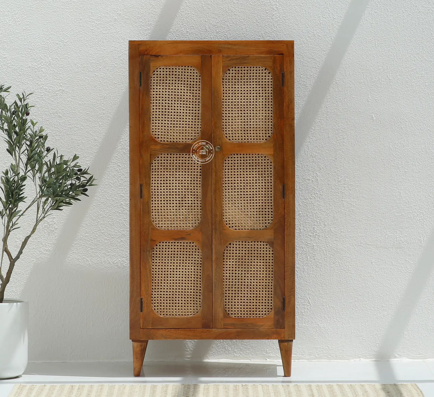Space Rattan 2 Door Closet – Solid Mango Wood, Honey Finish | Opelhome UAE - Opelhome