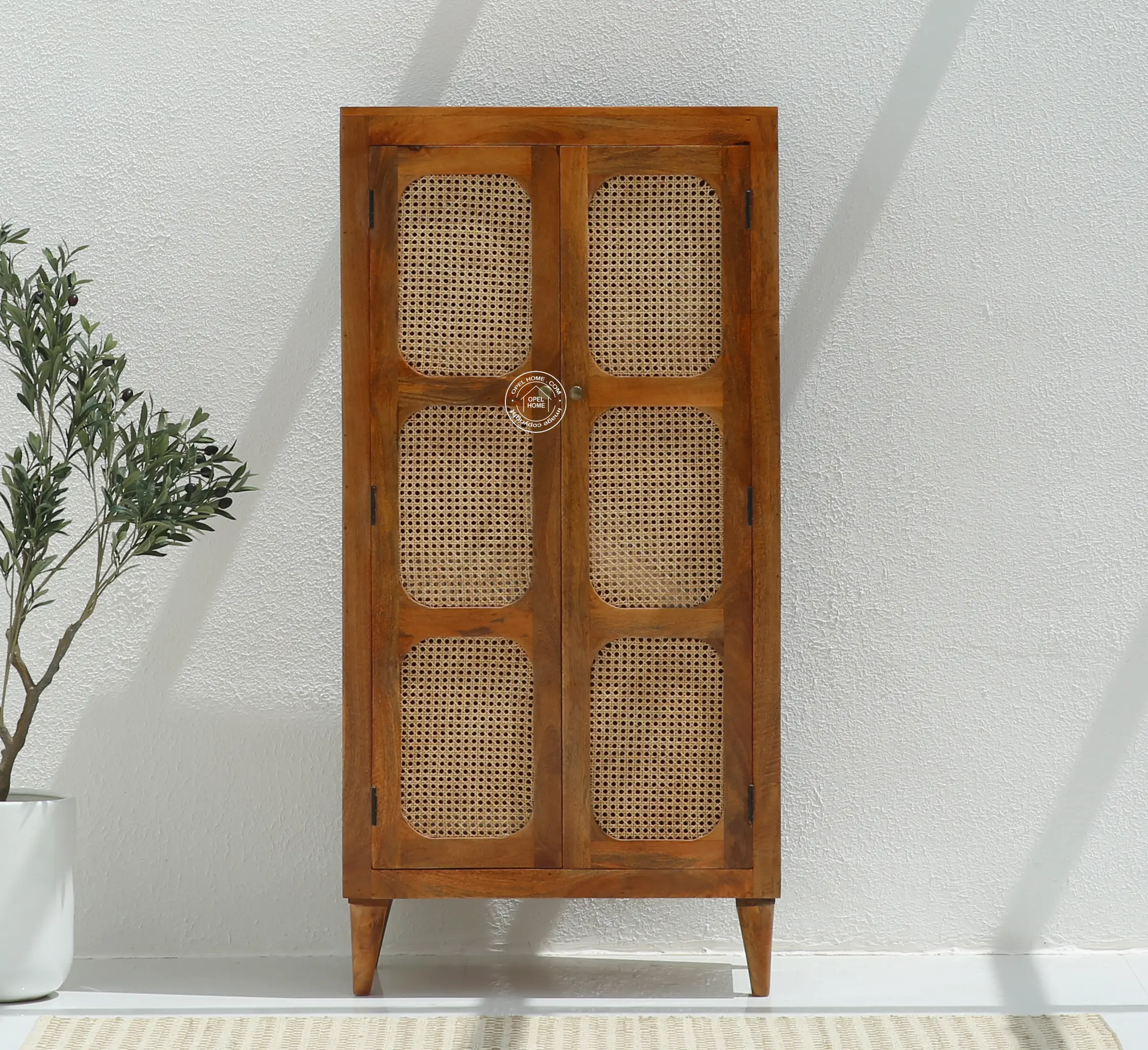 Space Rattan 2 Door Closet – Solid Mango Wood, Honey Finish | Opelhome UAE - Opelhome