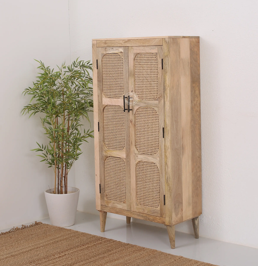 Space Rattan 2 Door closet (Natural finish) - Opelhome