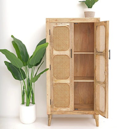 Space Rattan Closet – 2 Doors, Solid Mango Wood, Natural Finish, Storage Cabinet | Opelhome UAE Opel Home
