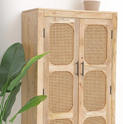 Space Rattan Closet – 2 Doors, Solid Mango Wood, Natural Finish, Storage Cabinet | Opelhome UAE Opel Home