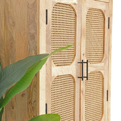 Space Rattan Closet – 2 Doors, Solid Mango Wood, Natural Finish, Storage Cabinet | Opelhome UAE Opel Home