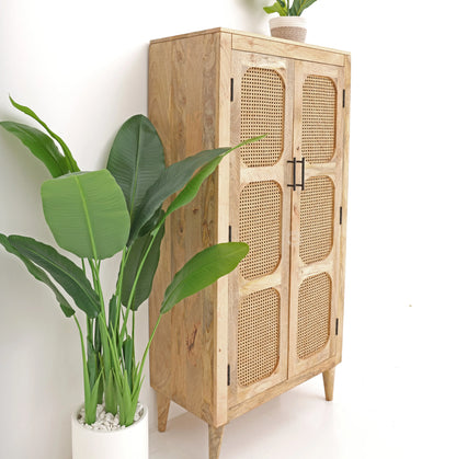 Space Rattan Closet – 2 Doors, Solid Mango Wood, Natural Finish, Storage Cabinet | Opelhome UAE Opel Home