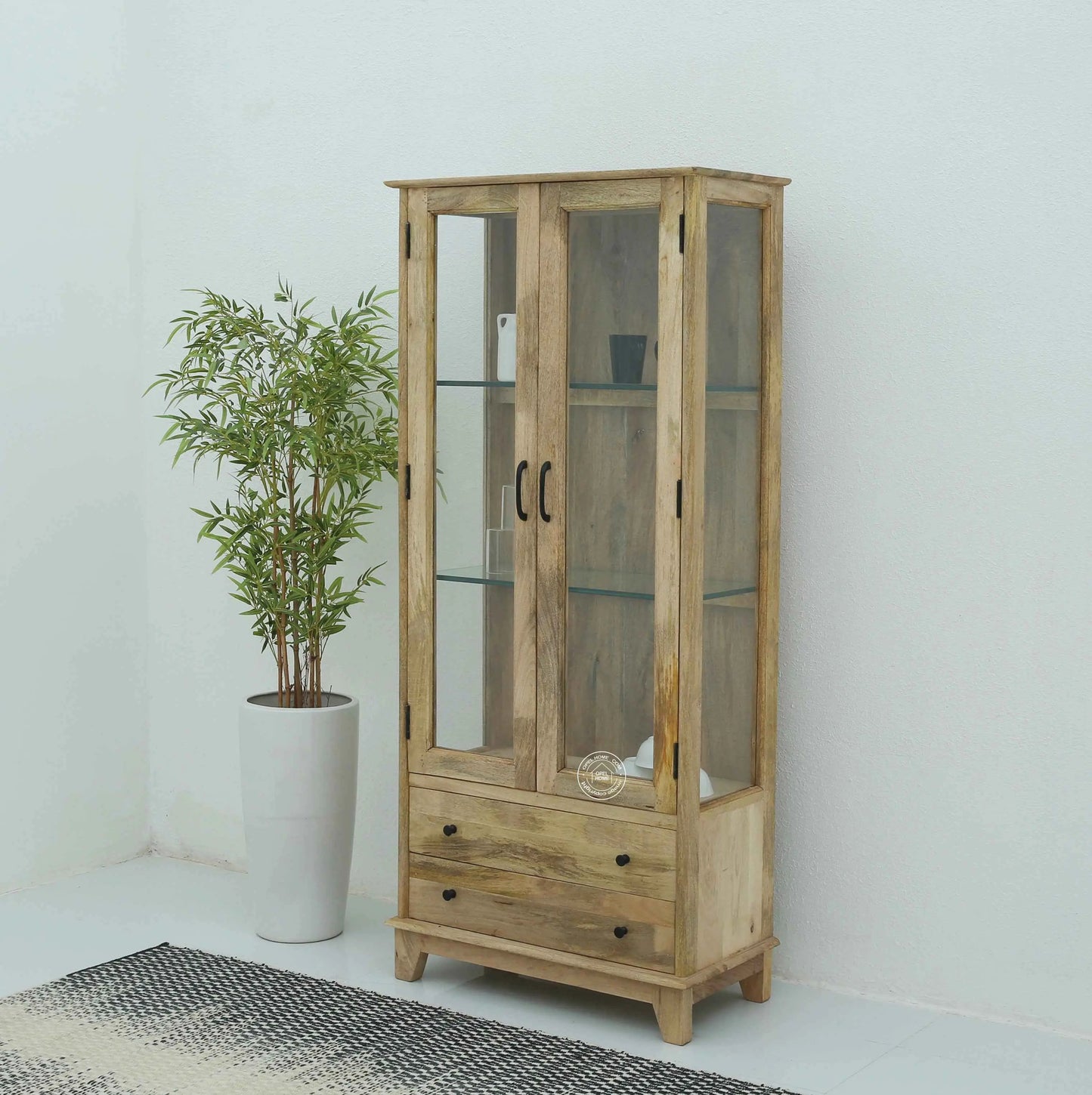 Spady Wooden Display Cabinet – Solid Mango Wood, Natural Finish | Opelhome UAE