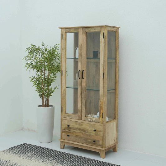 Spady Wooden Display Cabinet – Solid Mango Wood, Natural Finish | Opelhome UAE