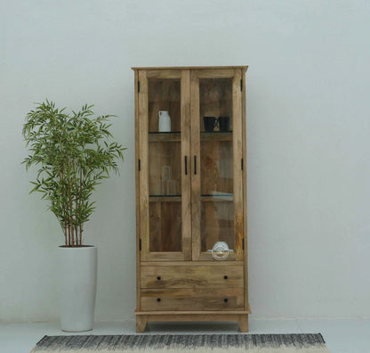 Spady Wooden Display Cabinet – Solid Mango Wood, Natural Finish | Opelhome UAE