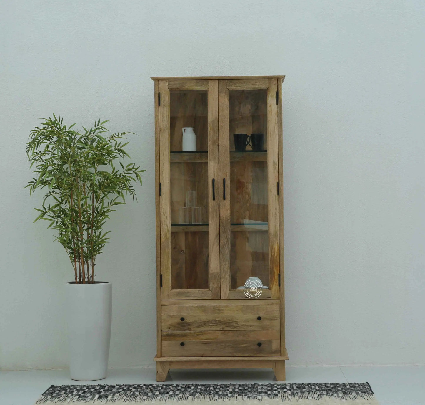 Spady Wooden Display Cabinet – Solid Mango Wood, Natural Finish | Opelhome UAE