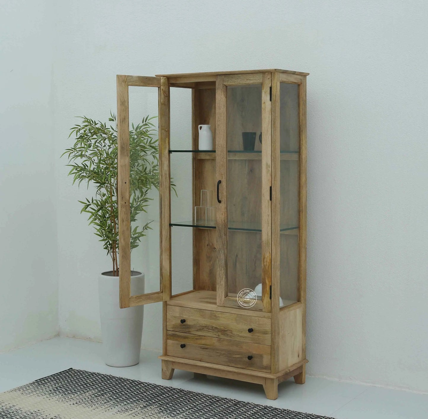 Spady Wooden Display Cabinet – Solid Mango Wood, Natural Finish | Opelhome UAE