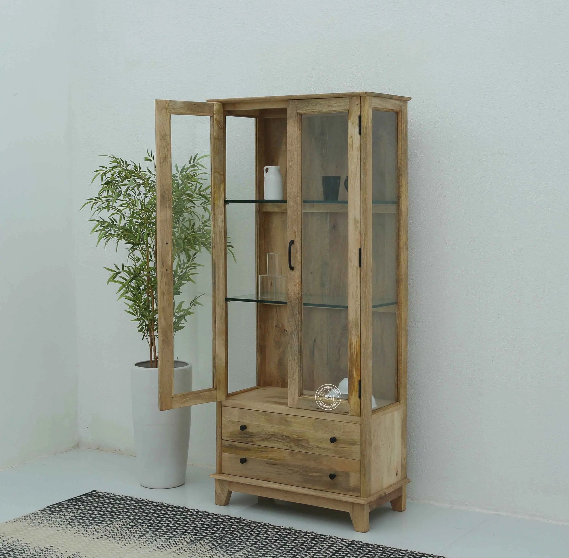 Spady Wooden Display Cabinet – Solid Mango Wood, Natural Finish | Opelhome UAE