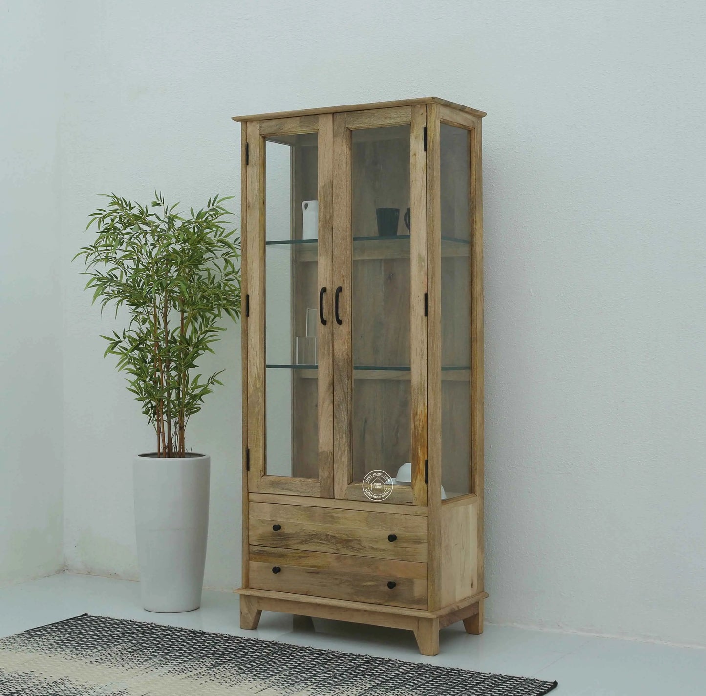 Spady Wooden Display Cabinet – Solid Mango Wood, Natural Finish | Opelhome UAE