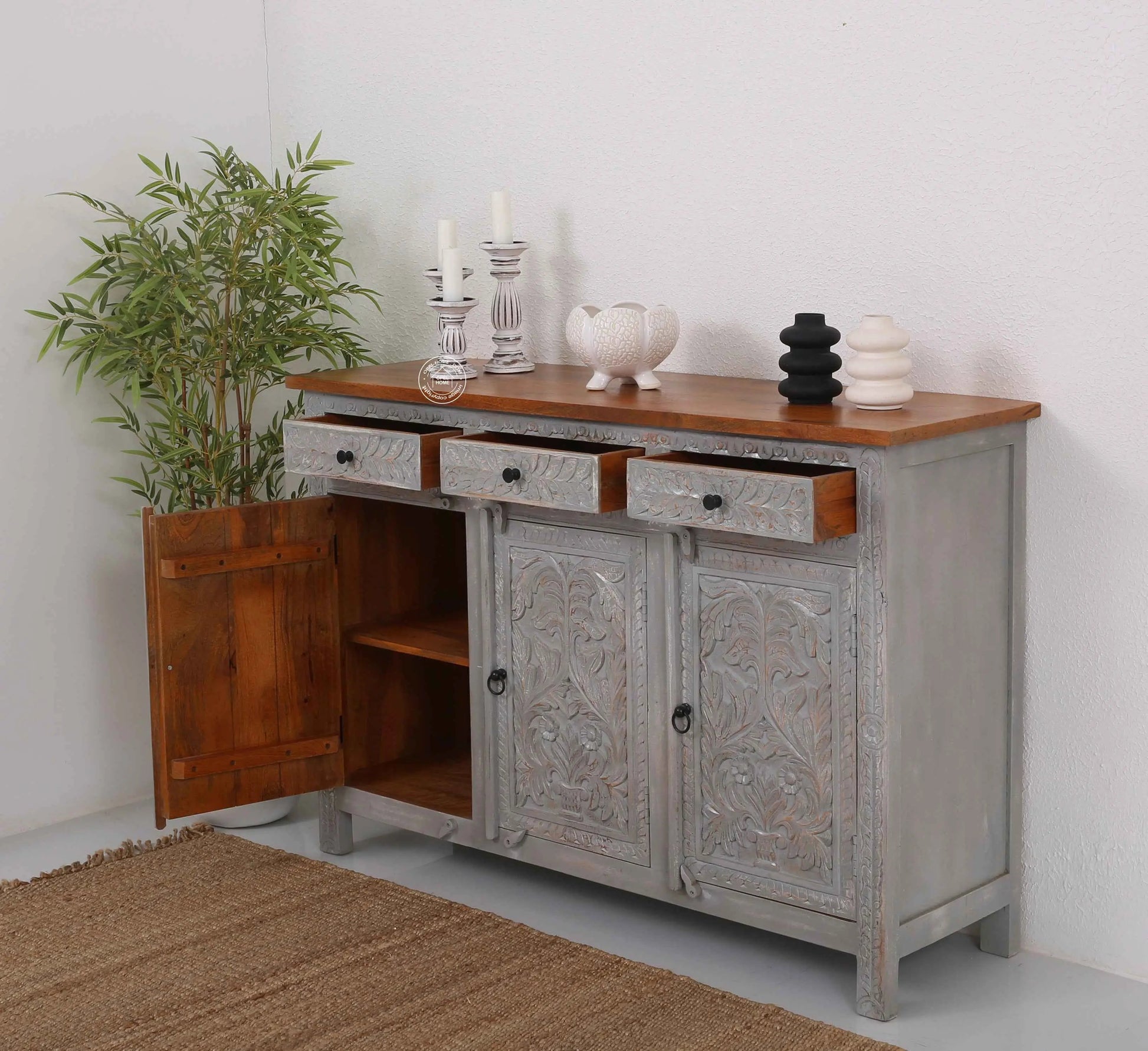 Sparta Wooden 3 Door 3 Drawer Sideboard (Multiple Color Options) | Opelhome UAE