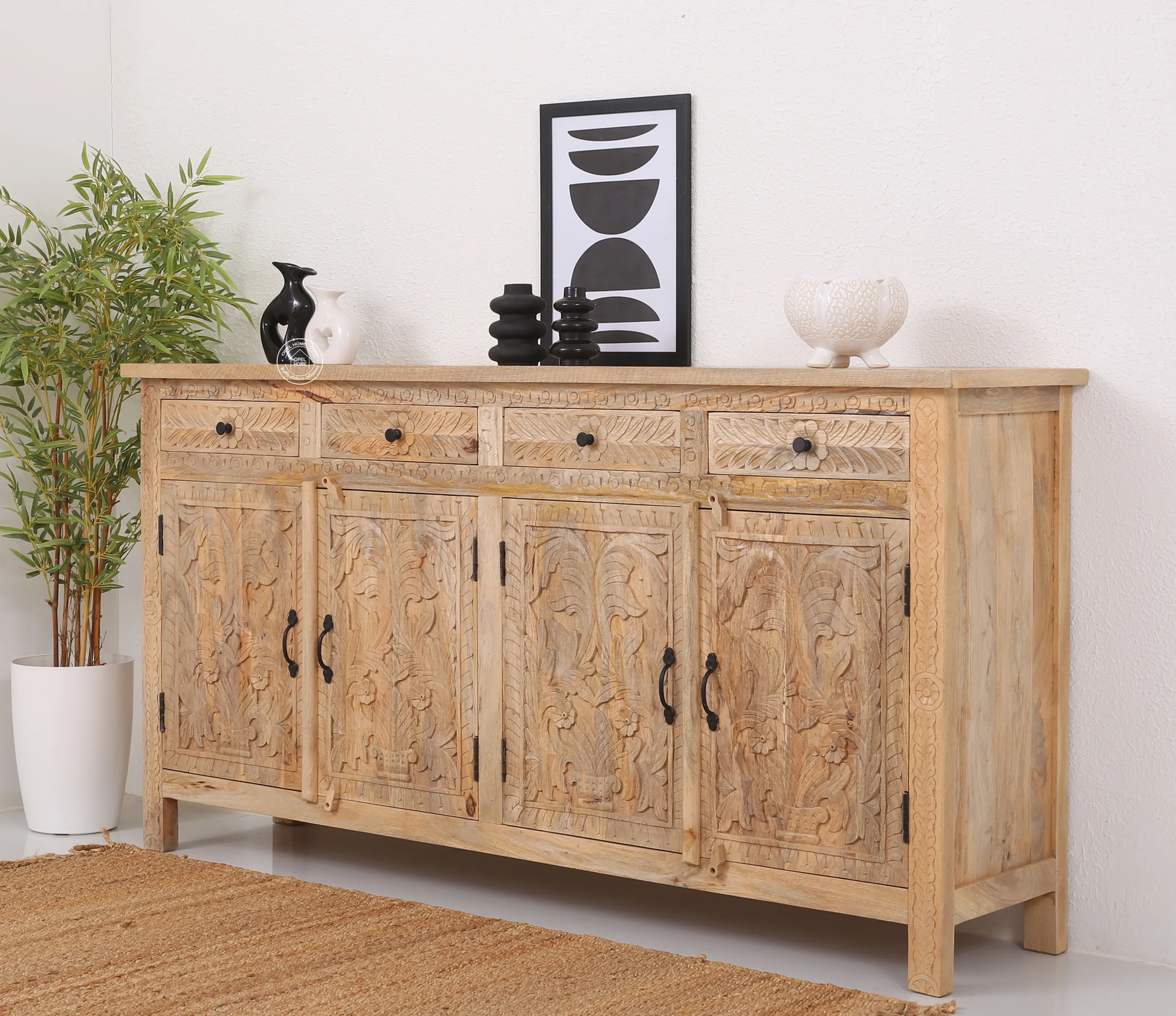 Sparta Wooden 4 Door 4 Drawer Sideboard – Solid Mango Wood, Multiple Color Options | Opelhome UAE