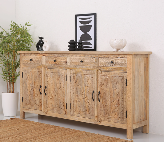 Sparta Wooden 4 Door 4 Drawer Sideboard – Solid Mango Wood, Multiple Color Options | Opelhome UAE