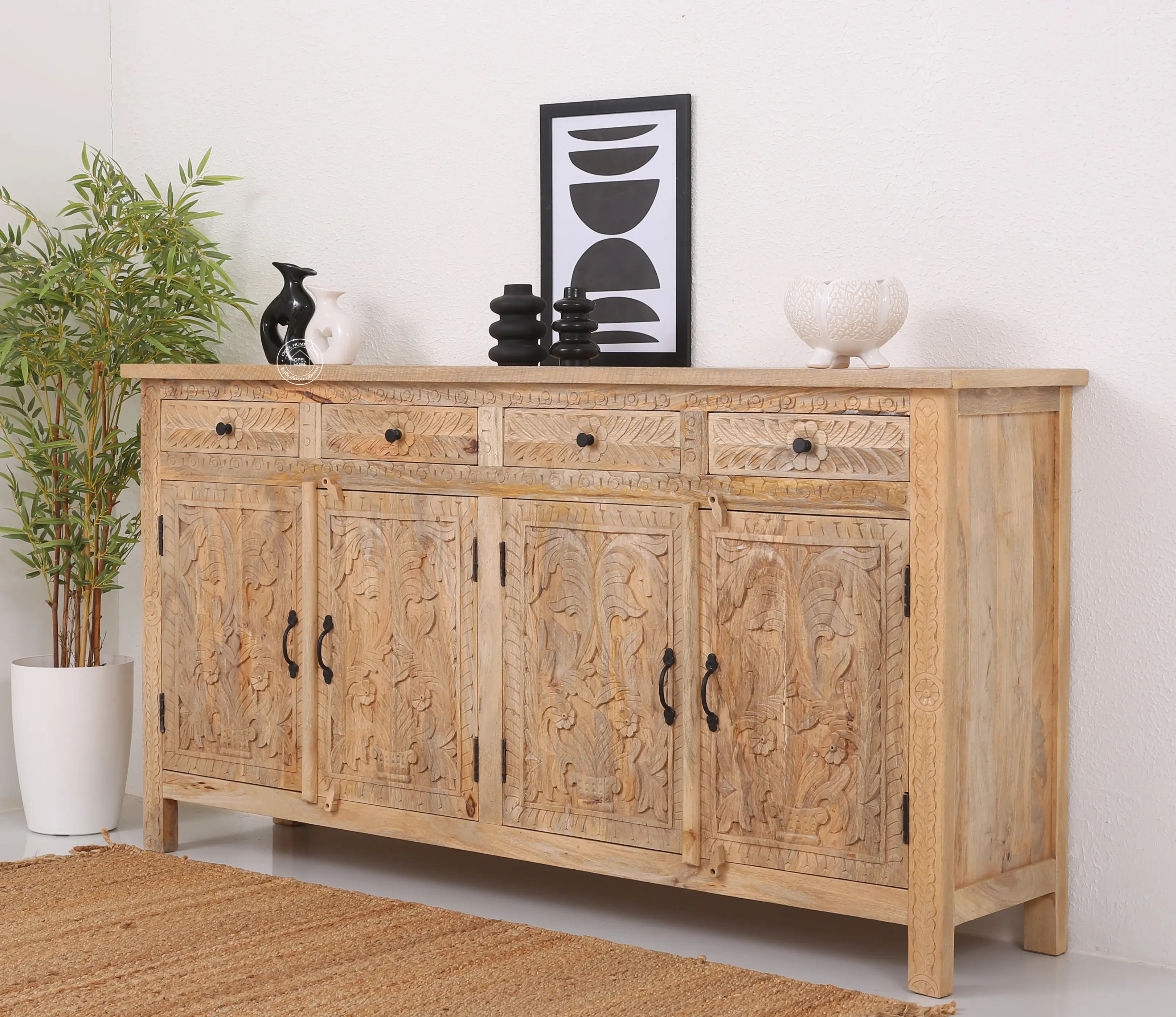 Sparta Wooden 4 Door 4 Drawer Sideboard – Solid Mango Wood, Multiple ...