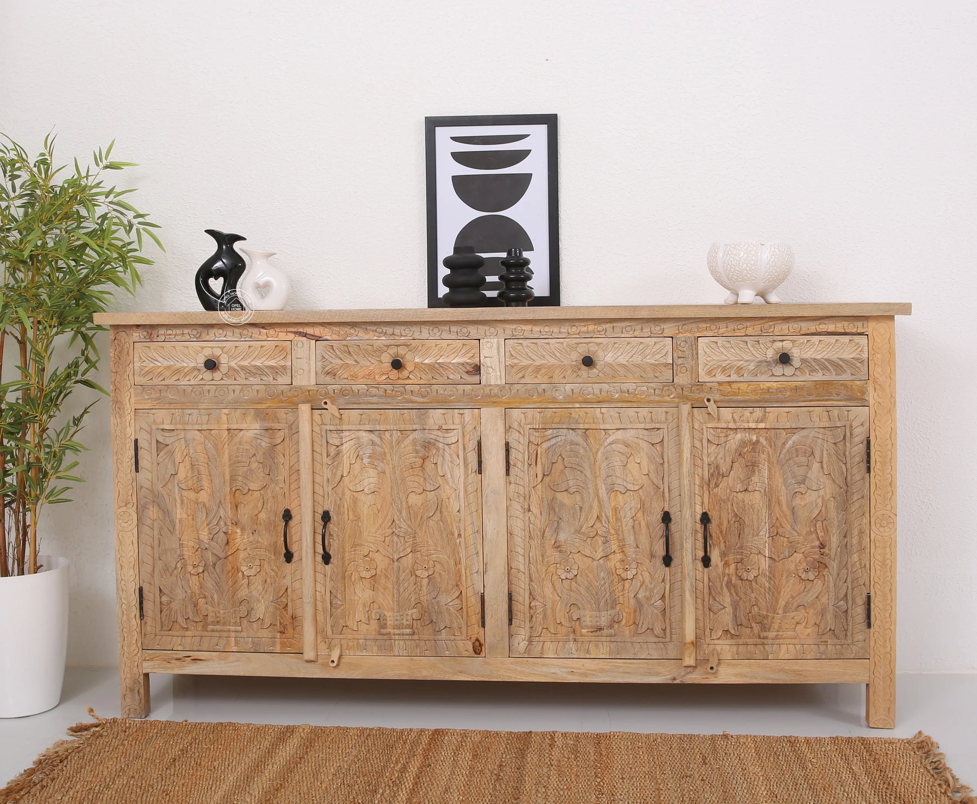 Sparta Wooden 4 Door 4 Drawer Sideboard – Solid Mango Wood, Multiple Color Options | Opelhome UAE - Opelhome