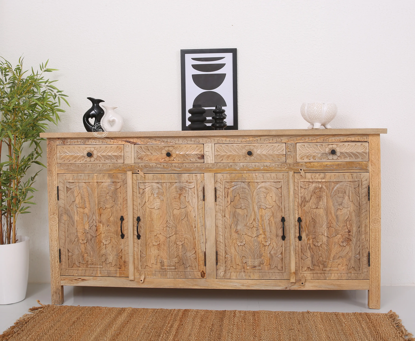 Sparta Wooden 4 Door 4 Drawer Sideboard – Solid Mango Wood, Multiple Color Options | Opelhome UAE - Opelhome