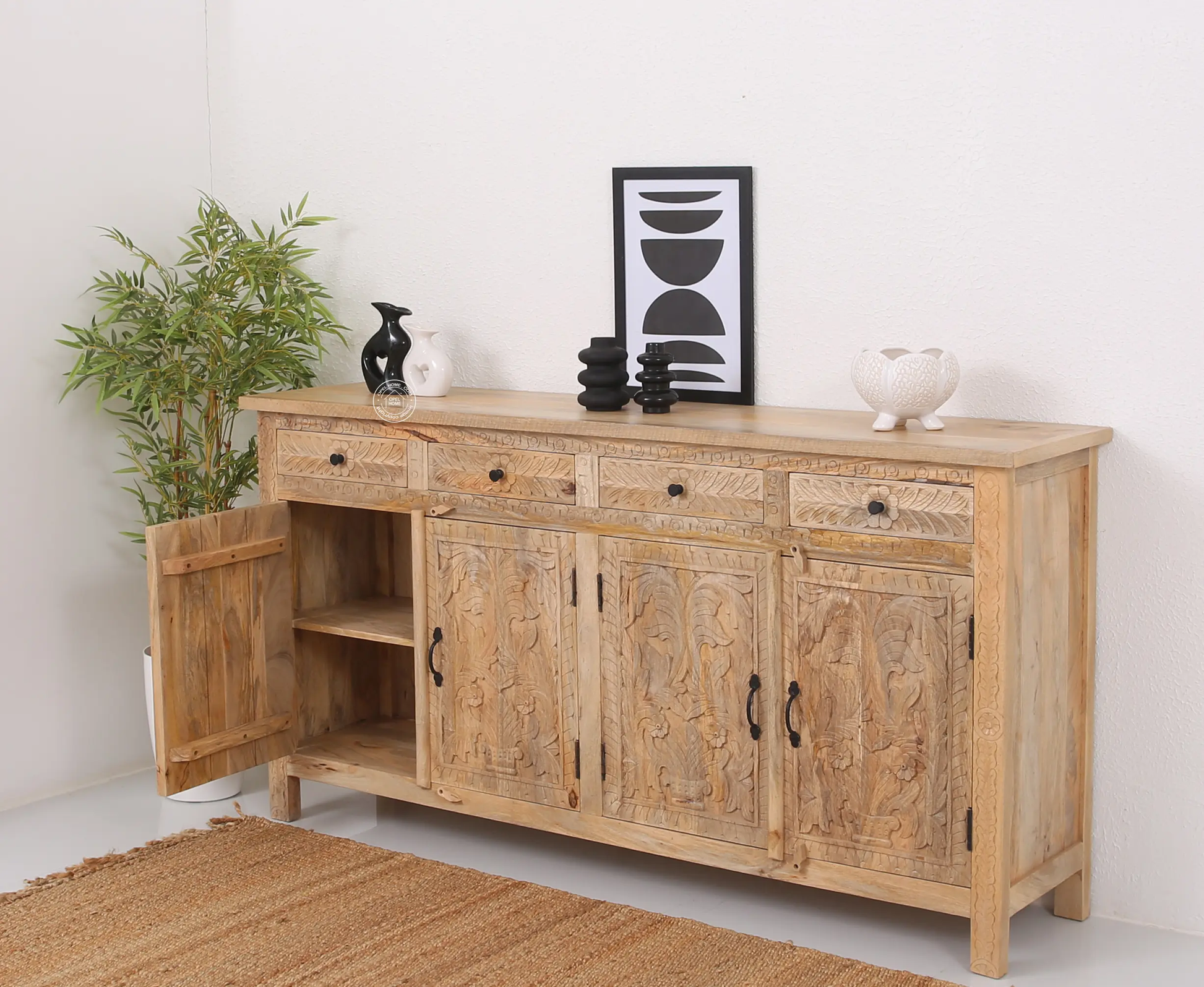Sparta Wooden 4 Door 4 Drawer Sideboard – Solid Mango Wood, Multiple Color Options | Opelhome UAE - Opelhome