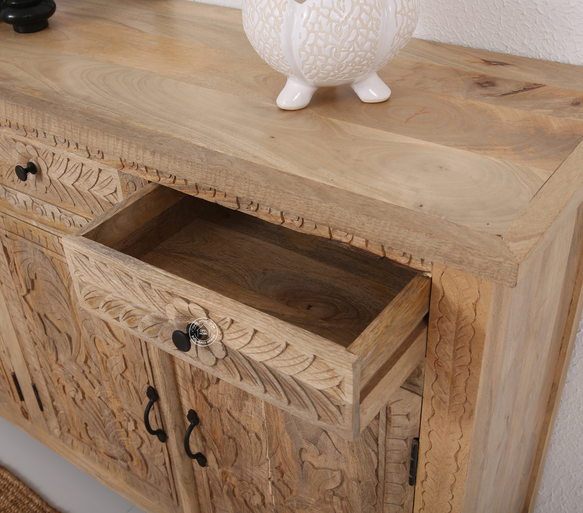 Sparta Wooden 4 Door 4 Drawer Sideboard – Solid Mango Wood, Multiple Color Options | Opelhome UAE - Opelhome