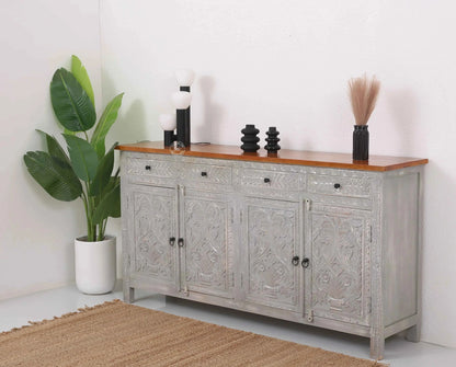 Sparta Wooden 4 Door 4 Drawer Sideboard – Solid Mango Wood, Multiple Color Options | Opelhome UAE