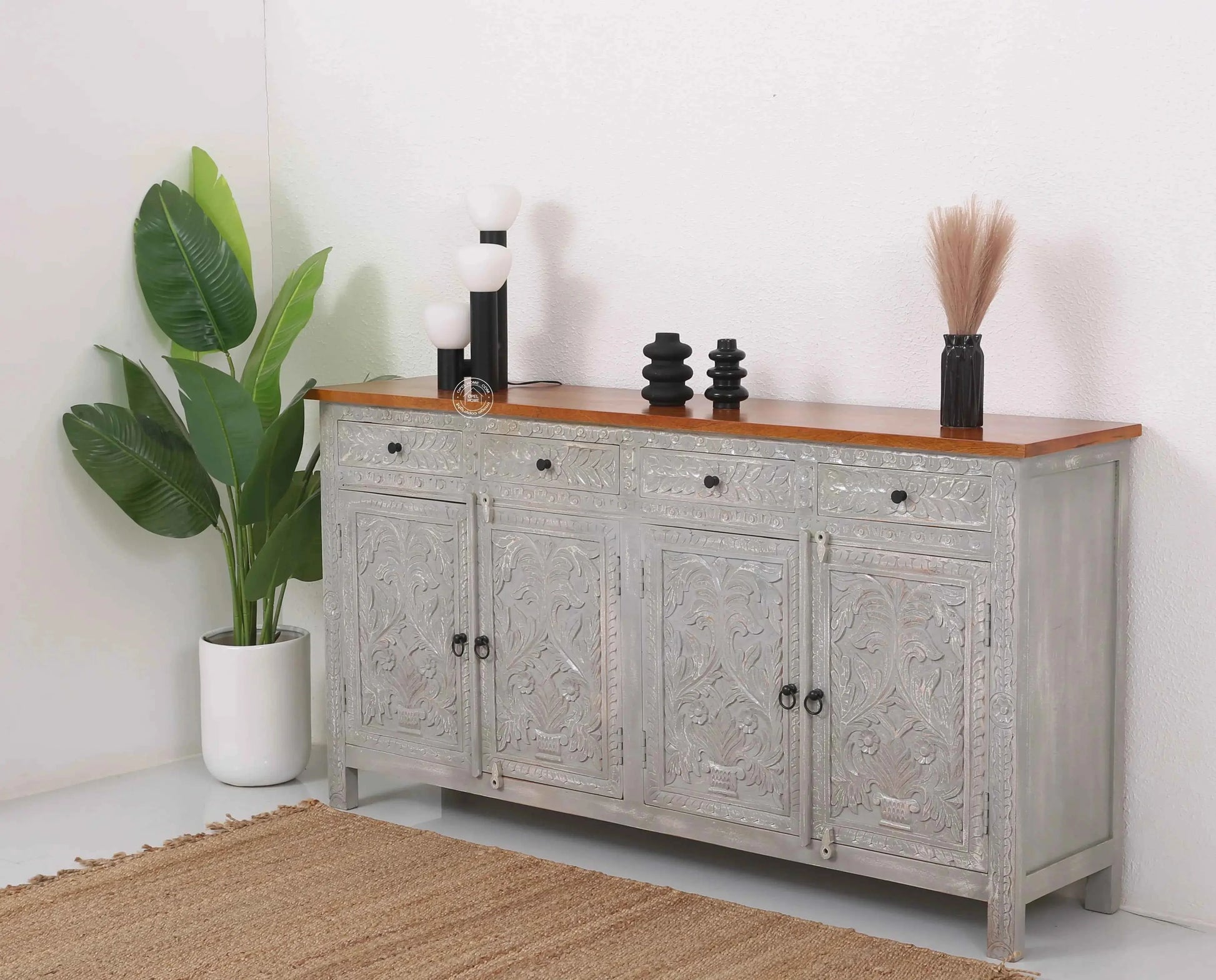 Sparta Wooden 4 Door 4 Drawer Sideboard – Solid Mango Wood, Multiple Color Options | Opelhome UAE