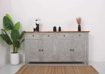 Sparta Wooden 4 Door 4 Drawer Sideboard – Solid Mango Wood, Multiple Color Options | Opelhome UAE