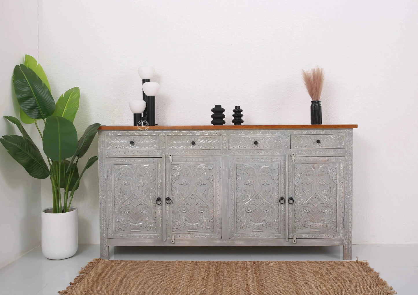 Sparta Wooden 4 Door 4 Drawer Sideboard – Solid Mango Wood, Multiple Color Options | Opelhome UAE